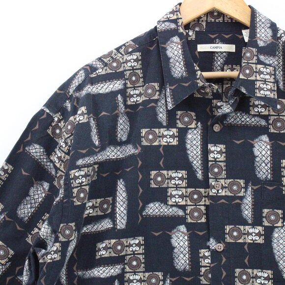Vintage Moda Campia Moda Shirt Mens Black Button Down Geometrical Pattern XL 90s - Picture 3 of 9